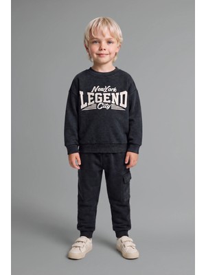 DeFacto 2'li Takım Baskılı Sweatshirt Eşofman Altı Erkek Bebek G5132A525WN
