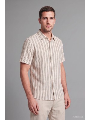 DeFacto Regular Fit Polo Yaka Penye Kısa Kollu Çizgili Gömlek H4586AX26AU