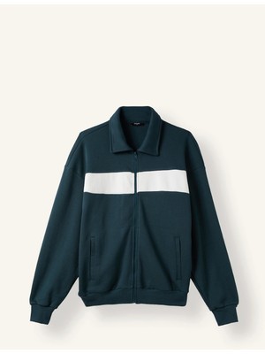 DeFacto Boxy Fit Polo Yaka Fermuarlı Şeritli Sweatshirt Hırka I0631AX26AU