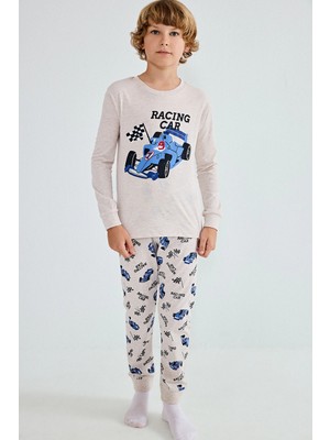 DeFacto Uzun Kollu Baskılı Pijama Üstü Esnek Belli Desenli Uzun Pijama Altı 2'li Pijama Takımı Erkek Çocuk I1179A826AU
