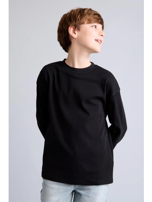 DeFacto %100 Pamuk Oversize Bisiklet Yaka Uzun Kollu Tişört Erkek Çocuk E9661A826AU