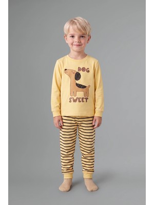 DeFacto Baskılı Uzun Kol Üst Çizgili Alt 2'li Pijama Takımı Erkek Bebek I1433A526AU