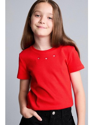 DeFacto Regular Fit Bisiklet Yaka Fitilli Kaşkorse Kısa Kollu Tişört Kız Çocuk H8345A826HS