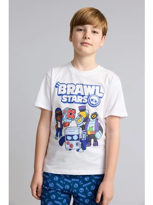 DeFacto %100 Pamuk Brawl Stars Regular Fit 2'li Pijama Takımı Erkek Çocuk H3540A826SM