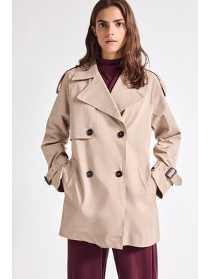 DeFacto Su İtici Regular Fit Smokin Yaka Kruvaze Kapamalı Twill Trençkot H1616AX26AU