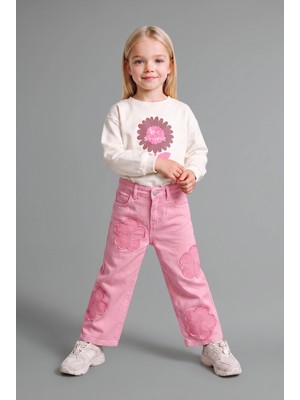 DeFacto Çiçek Aplike Detaylı Wide Leg Jean Pantolon Kız Bebek I2164A526AU