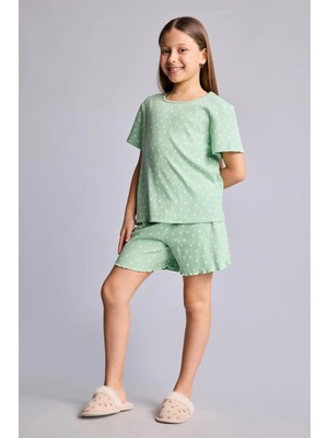 DeFacto Regular Fit Puantiyeli Fitilli Kaşkorse 2'li Pijama Takımı Kız Çocuk H8103A826HS