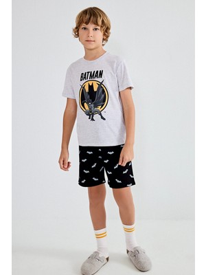 DeFacto Batman Lisanslı Regular Fit 2'li Pijama Gri Melanj Takımı Erkek Çocuk H8144A826HS