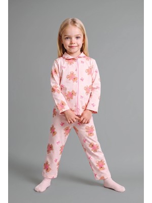 DeFacto Ayıcık Desenli Önden Düğmeli 2'li Pijama Takımı Kız Bebek I3231A526AU