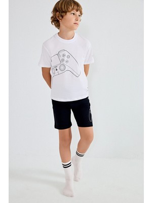 DeFacto %100 Pamuk PlayStation Lisanslı Regular Fit 2'li Beyaz Pijama Takımı Erkek Çocuk H8202A826HS