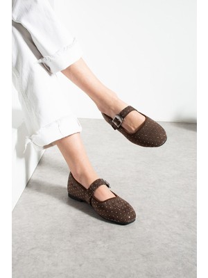 İmershoes Günlük Kadın Babet Lastik Bantlı Tokalı Süet Taşlı, Sessiz, Hafif, Yumuşak Taban Ayakkabı 481
