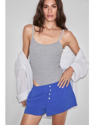 Ethiquet Elvena Kadın Yumuşak ve Esnek Kumaşlı Organik Pamuklu Çıtçıtlı Koyu Grimelanj Body Suit