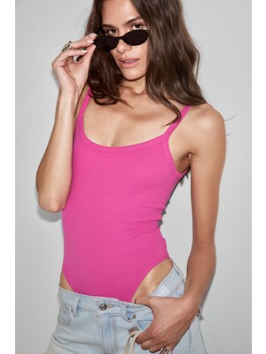 Ethiquet Elvena Kadın Yumuşak ve Esnek Kumaşlı Organik Pamuklu Çıtçıtlı Koyu Fuşya Body Suit