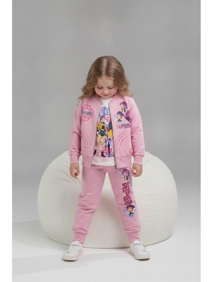 Lillypicca Karakter Baskılı Penye Ceketli - Penye Sweatshirt - Penye Pantolonlu Kız Çocuk 3lü Takım 261010