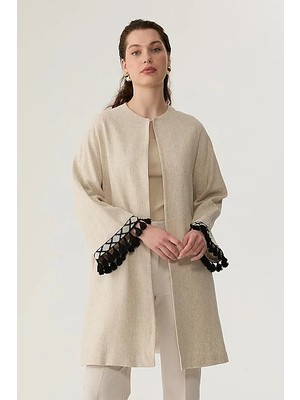 Gusto Kolları Püskül Keten Kaftan - Bej