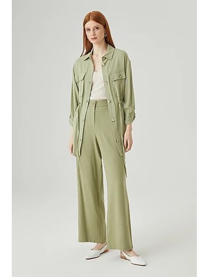Gusto Beli Bağcıklı Keten Gömlek Ceket - Mint