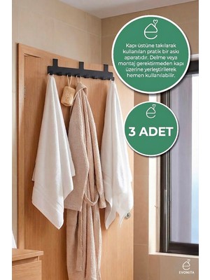 Evonita Kapı Arkası Askılık 8'li Askı Aparatı Banyo Havlu Askısı Düzenleyici Organizer 3'lü Set