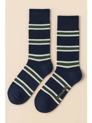 Bony Socks Erkek Çizgili Nakışlı Soket Çorap Lacivert