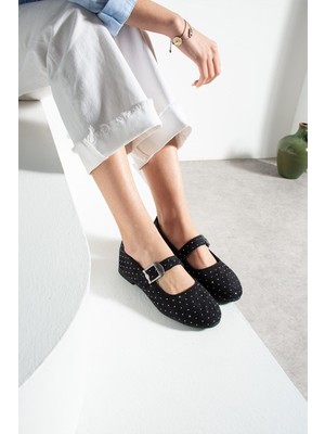 İmershoes Günlük Kadın Babet Lastik Bantlı Tokalı Süet Taşlı, Sessiz, Hafif, Yumuşak Taban Ayakkabı 481