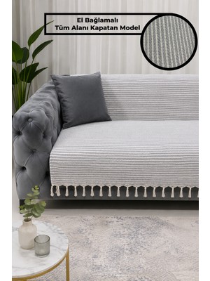 Babada Home Yvz | El Bağlamalı Pamuklu Dokulu, Kaymaz Çok Amaçlı Bohem Koltuk Örtüsü Yıkanabilir Tekli&ikili&üçlü 180X210 Modern Çekyat Örtüsü, Berjer Örtüsü, Koltuk Şalı Gri