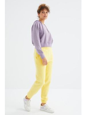 Tommy Life Limon Yüksek Bel Şardonlu 3 İplik Pamuklu Basic Kadın Eşofman Alt - 94624