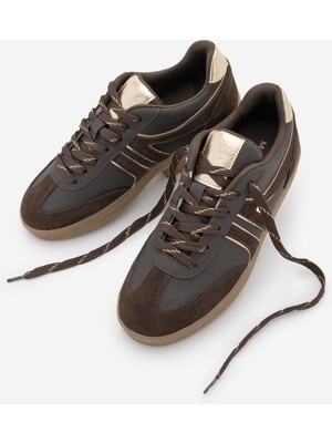 Marjin Kadın Sneaker Bağcıklı Retro Spor Ayakkabı Denor Kahve