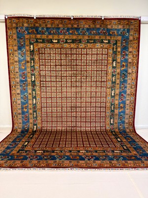 El Dokuma Afgan Halı Pazirek Desenli Kök Boya 277 x 370 cm