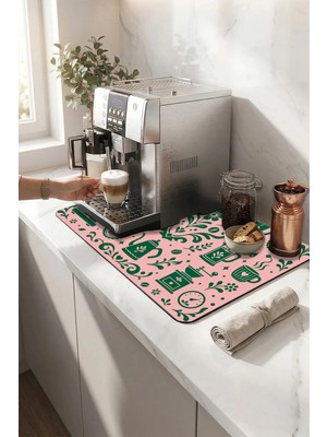Valerine Life Kahve Espresso Makinesi Matı 35X45CM Çaycı Pad Su Geçirmez Botanik Dem