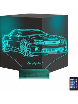 Luvivia Spor Araba Camaro Kişiye Özel 3D Lamba - Masa Gece Lambası