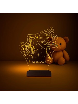 Luvivia Çocuk Odası Hediye Leylek Bebek Tasarım Kişiye Özel 3D Lamba - Masa Gece Lambası