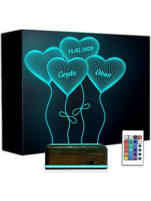 Luvivia Kalp Sevgiliye Hediye Kişiye Özel 3D Lamba - Masa Gece Lambası