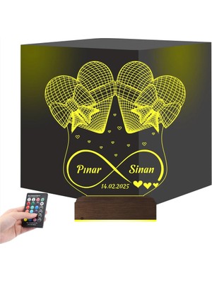 Luvivia Fiyonk Kalp Sonsuzluk Sevgiliye Hediye Kişiye Özel 3D Lamba - Masa Gece Lambası