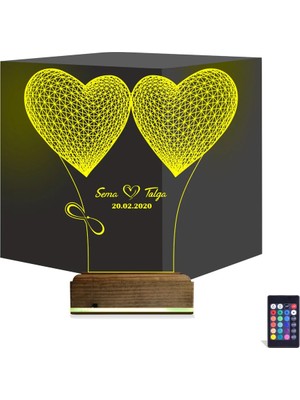 Luvivia Kalp Sevgiliye Hediye Kişiye Özel 3D Lamba - Masa Gece Lambası