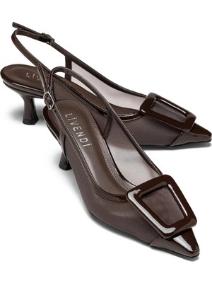 Livendi Sereny Kadın Kahve File Detaylı Tokalı Slingback Sivri Burun 6 cm Ince Topuklu Ayakkabı