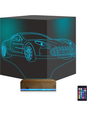 Luvivia Spor Araba Aston Martin Kişiye Özel 3D Lamba - Masa Gece Lambası