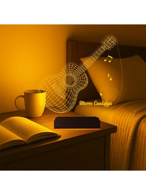 Luvivia Gitar Gitarist Müzisyen Hediyesi Kişiye Özel 3D Lamba - Masa Gece Lambası