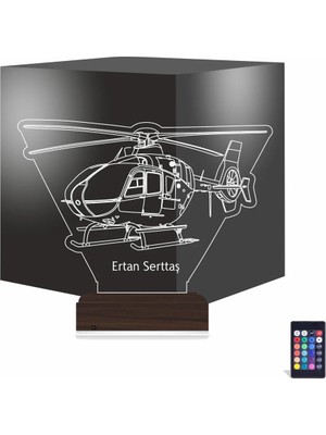 Luvivia Helikopter Pilot Asker Hediye Kişiye Özel 3D Lamba - Masa Gece Lambası