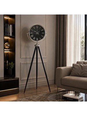 MiraLive Krom Siyah Inci Aynalı Tripod 150 x 45 cm Ayaklı Saat
