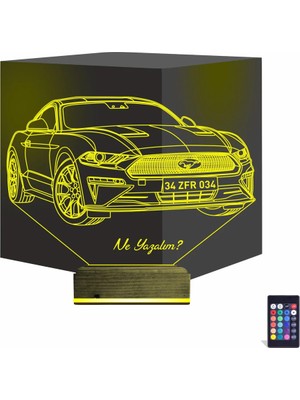 Luvivia Spor Araba Mustang Kişiye Özel 3D Lamba - Masa Gece Lambası
