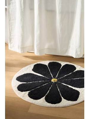 Anthropologie Mckenzie Parrott Floral Yuvarlak El Dokuması Pamuklu Banyo Paspası