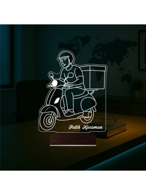 Luvivia Kurye Hediye Paket Servis Motosiklet Moto Kurye Kişiye Özel 3D Lamba - Masa Gece Lambası