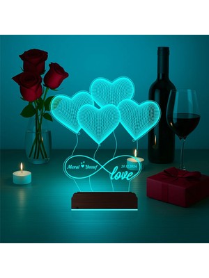 Luvivia Kalp Sevgiliye Hediye Kişiye Özel 3D Lamba - Masa Gece Lambası