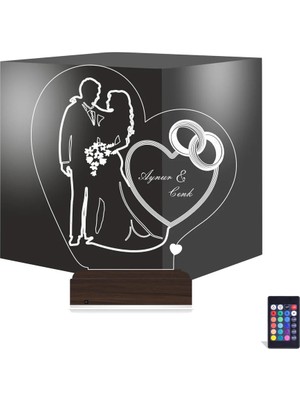 Luvivia Gelin Damat Alyans Yüzük Sevgiliye Hediye Kişiye Özel 3D Lamba - Masa Gece Lambası