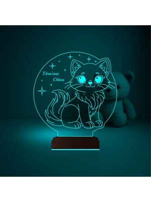 Luvivia Çocuk Odası Hediye Kedi Kedicik Tasarım Kişiye Özel 3D Lamba - Masa Gece Lambası