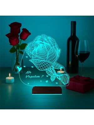 Luvivia Sevgiliye Hediye Gül Kişiye Özel 3D Lamba - Masa Gece Lambası