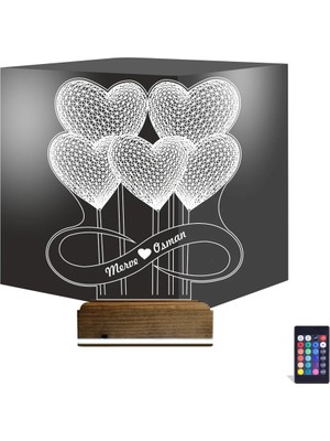 Luvivia Kalp Sevgiliye Hediye Kişiye Özel 3D Lamba - Masa Gece Lambası