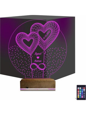 Luvivia Kalp Sevgiliye Hediye Kişiye Özel 3D Lamba - Masa Gece Lambası