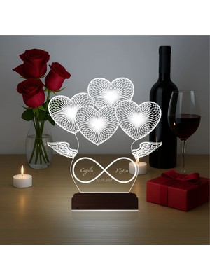 Luvivia Kalp Sevgiliye Hediye Kişiye Özel 3D Lamba - Masa Gece Lambası