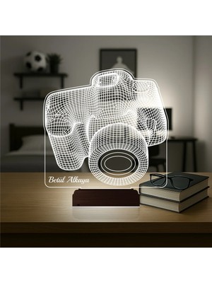 Luvivia Fotoğraf Makinesi Fotoğrafçı Blogger Hediye Kişiye Özel 3D Lamba - Masa Gece Lambası