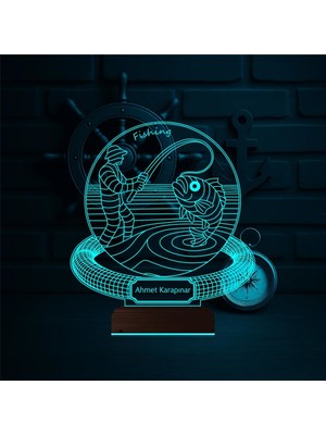 Luvivia Balıkçı Olta Balık Avı Kişiye Özel 3D Lamba - Masa Gece Lambası